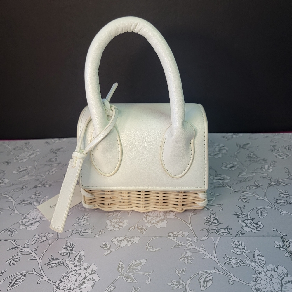 Francesca’s Collection Handbag White Leather Mini Straw Purse